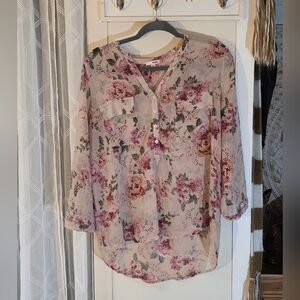 BONGO Floral Sheer Blouse - Pink